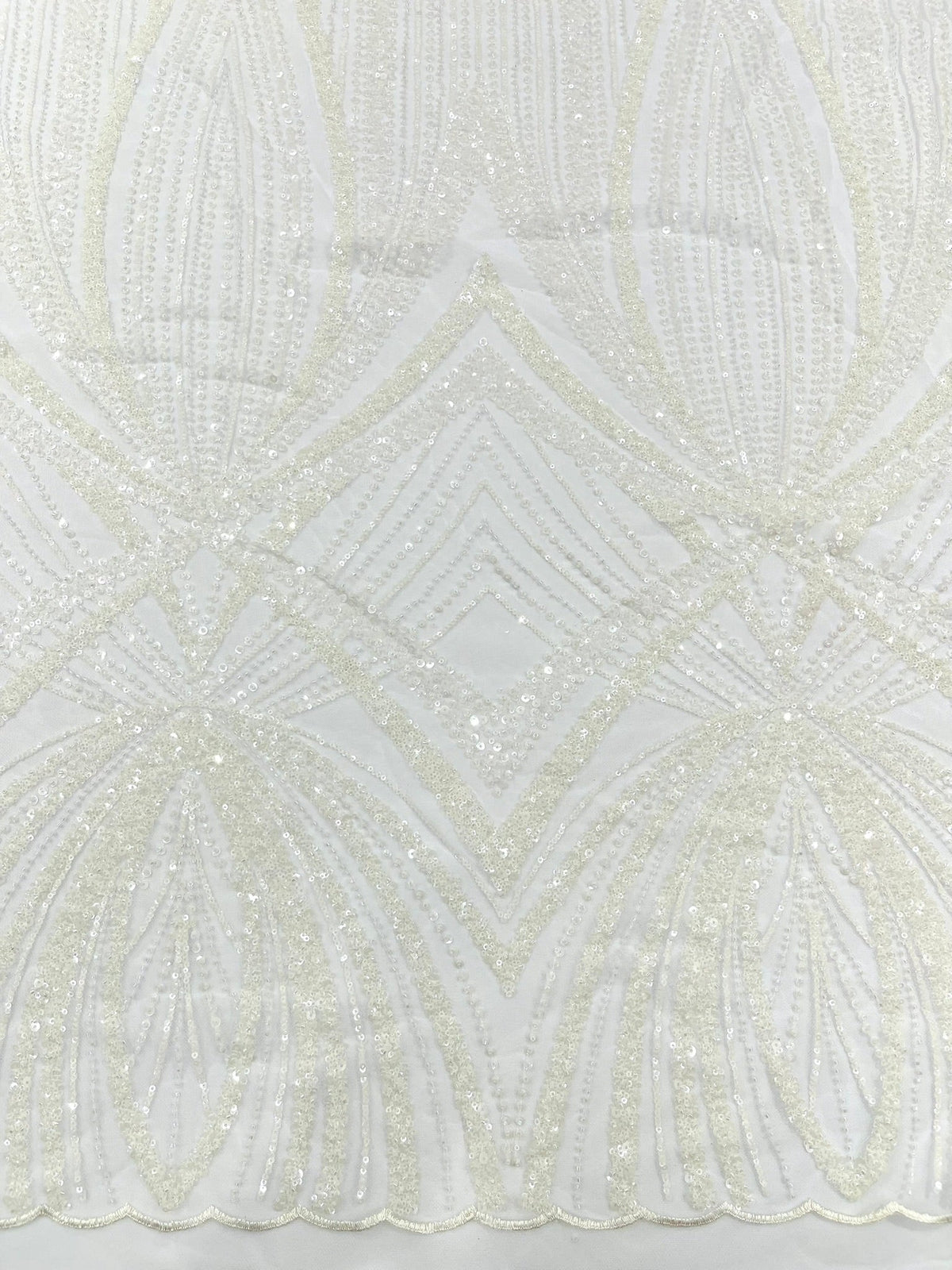 Geometric New York Fashion Beaded Lace Fabric| Prom| Wedding. - New Creations Fabric & Foam Inc