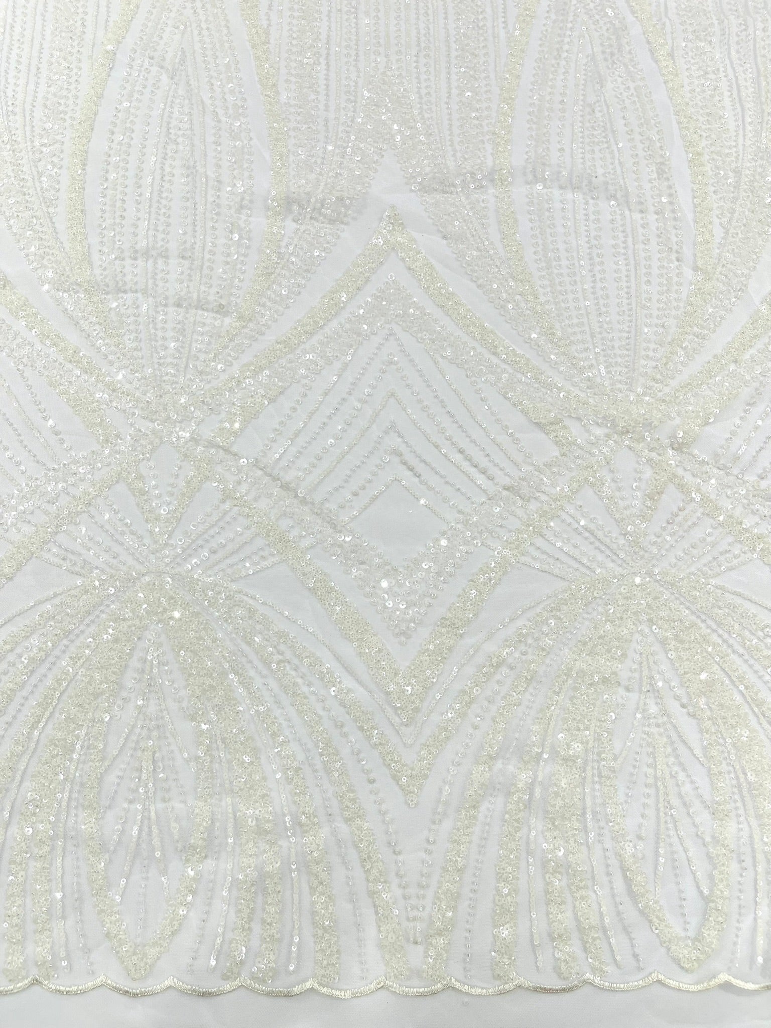 Geometric New York Fashion Beaded Lace Fabric| Prom| Wedding. - New Creations Fabric & Foam Inc