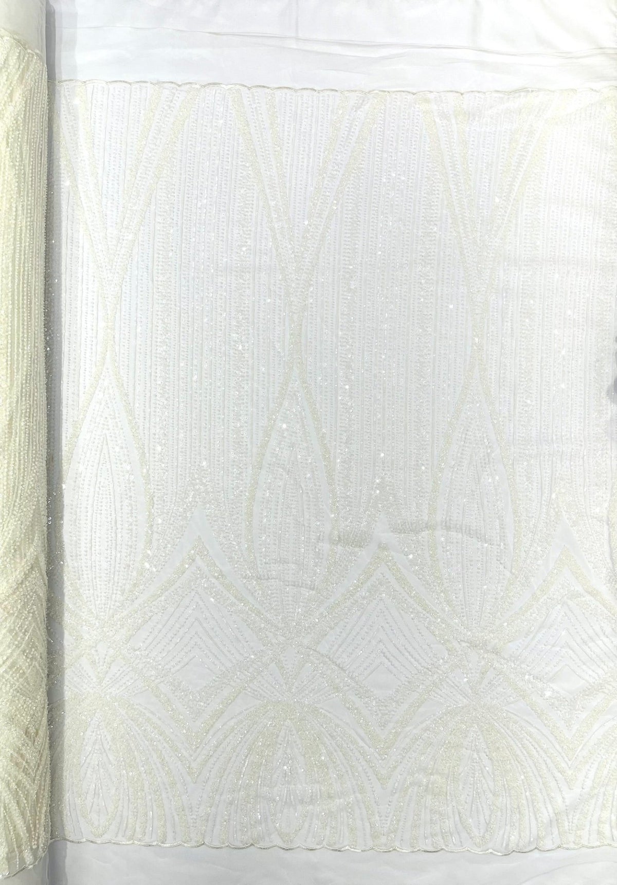 Geometric New York Fashion Beaded Lace Fabric| Prom| Wedding. - New Creations Fabric & Foam Inc