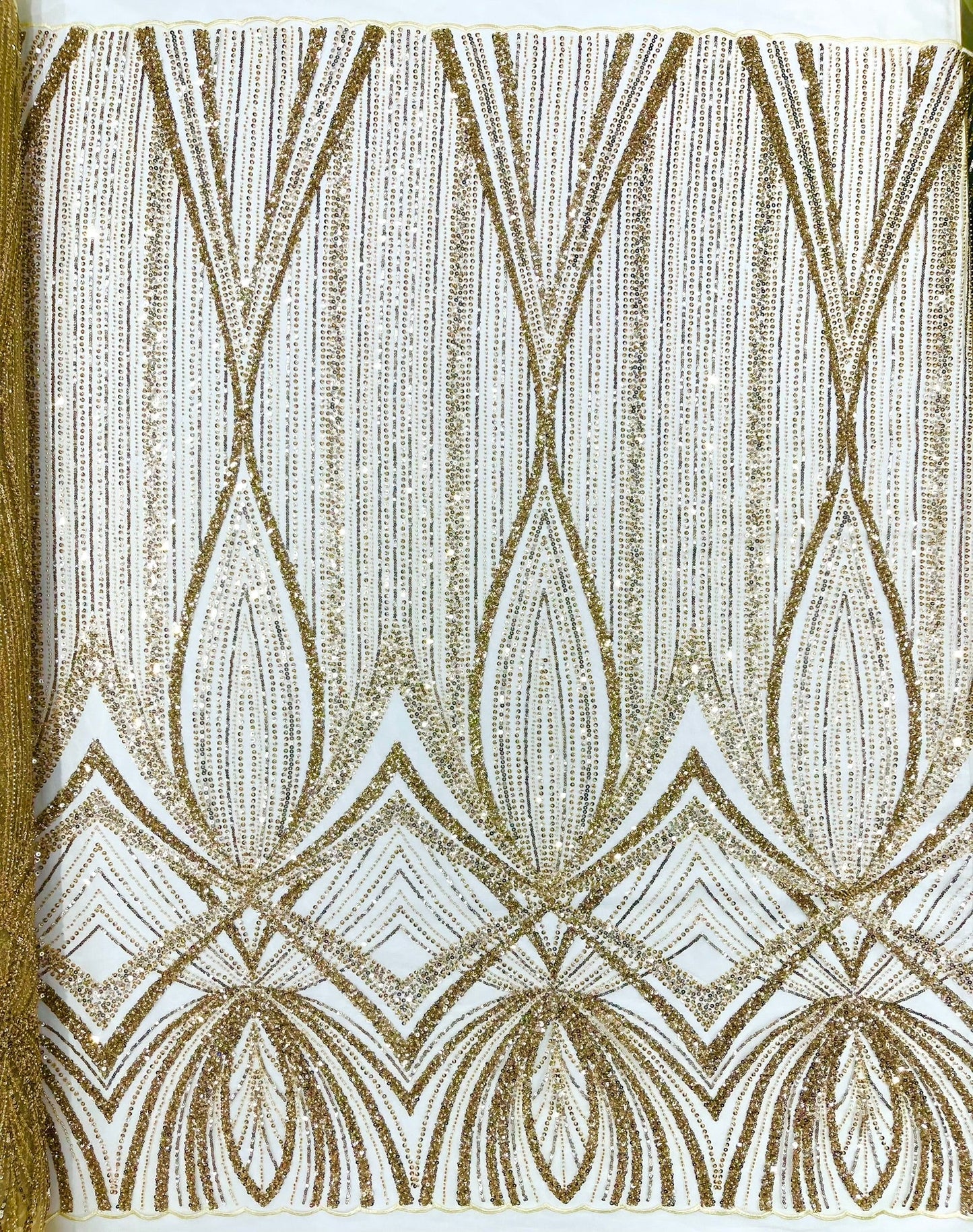 Geometric New York Fashion Beaded Lace Fabric| Prom| Wedding. - New Creations Fabric & Foam Inc