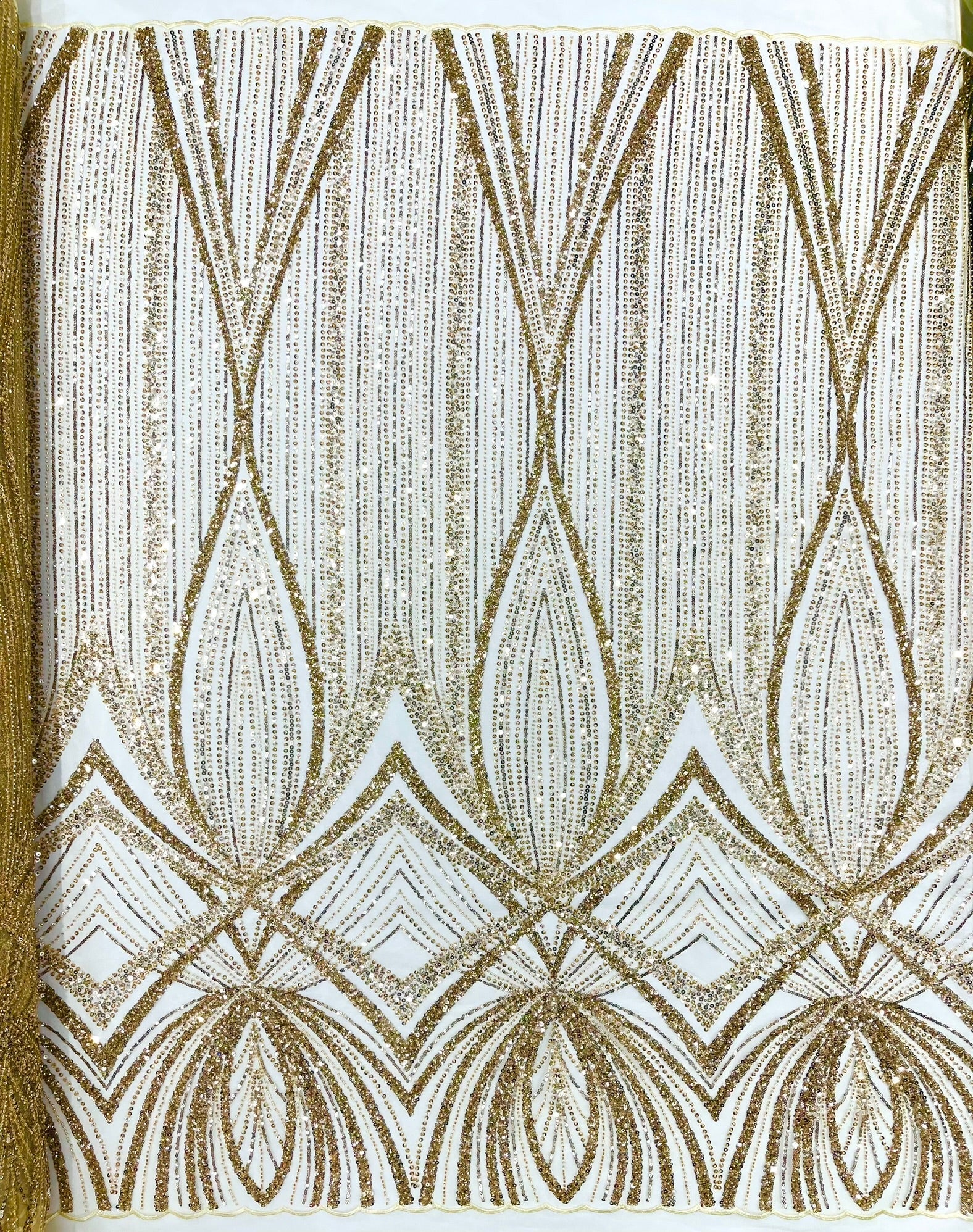 Geometric New York Fashion Beaded Lace Fabric| Prom| Wedding. - New Creations Fabric & Foam Inc