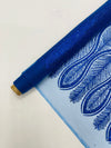 GLITTER FEATHER DAMASK DESIGN MESH LACE FABRIC (By The Yard) - New Creations Fabric & Foam Inc