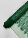 GLITTER FEATHER DAMASK DESIGN MESH LACE FABRIC (By The Yard) - New Creations Fabric & Foam Inc
