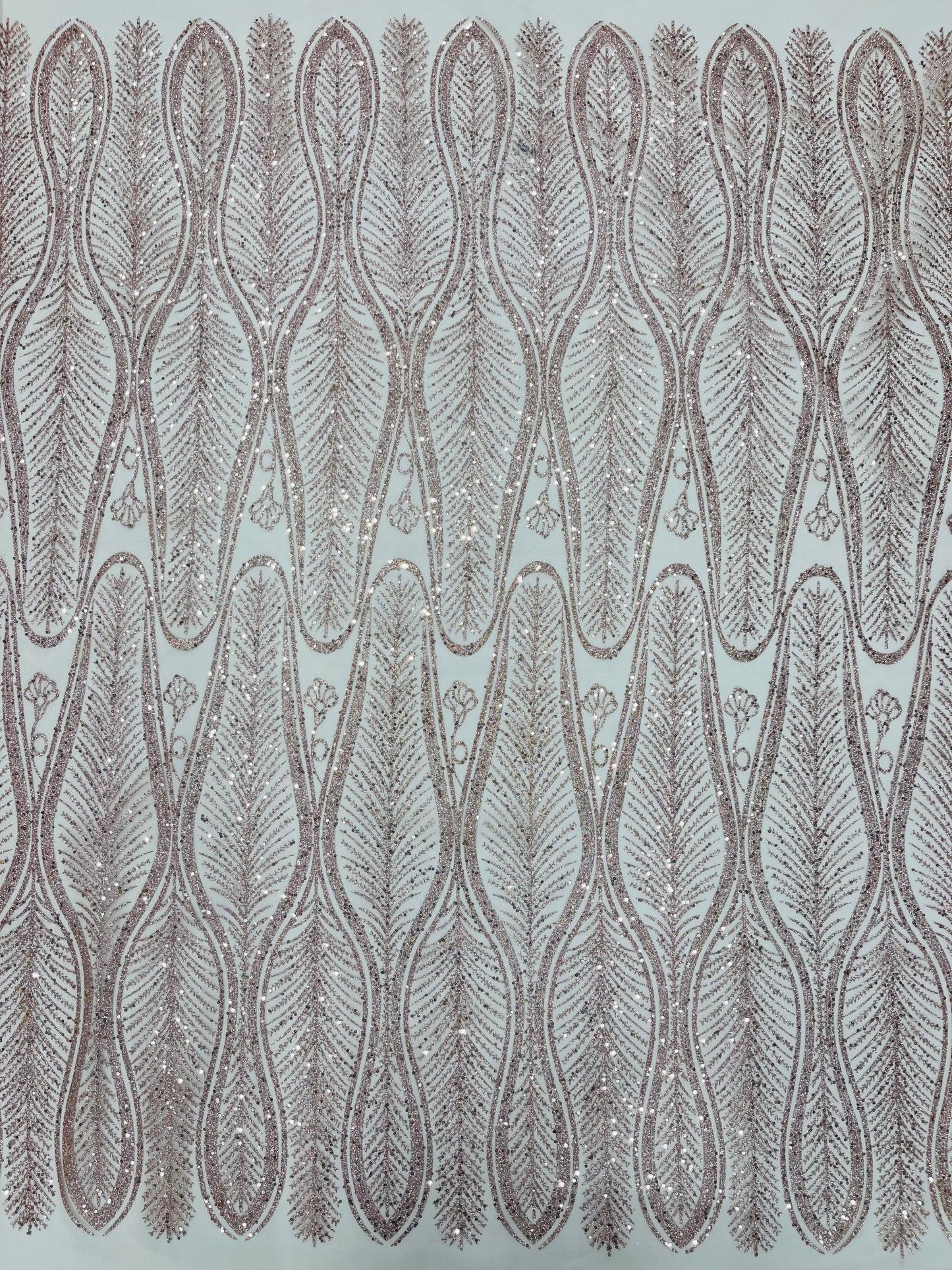 GLITTER FEATHER DAMASK DESIGN MESH LACE FABRIC (By The Yard) - New Creations Fabric & Foam Inc
