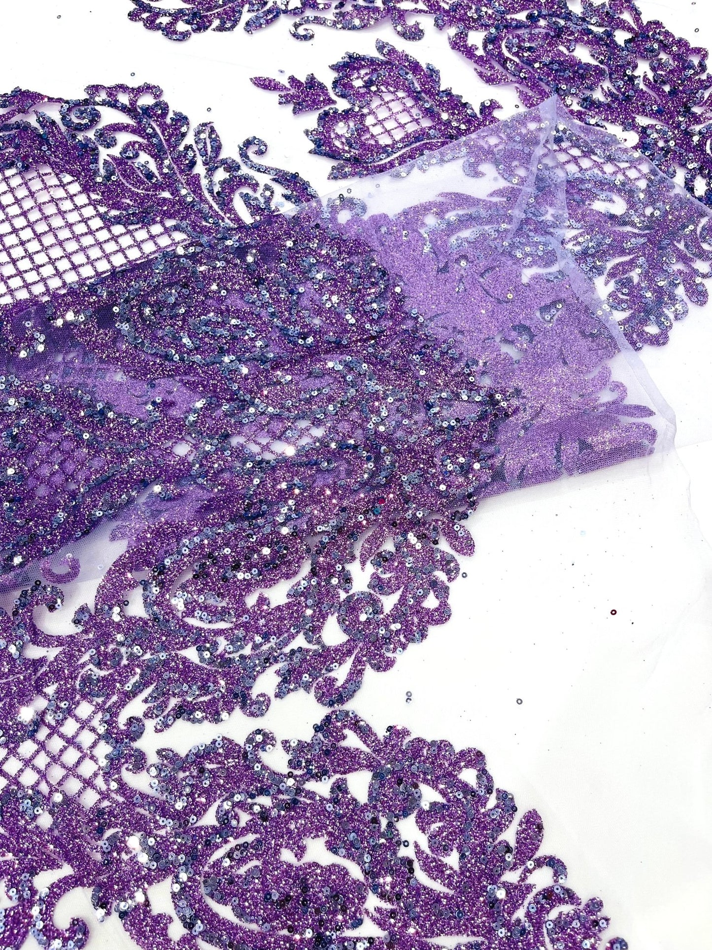 Glitter Tower Damask Design Fabric| 58” Wide| Quinsiañera Dresses. - New Creations Fabric & Foam Inc