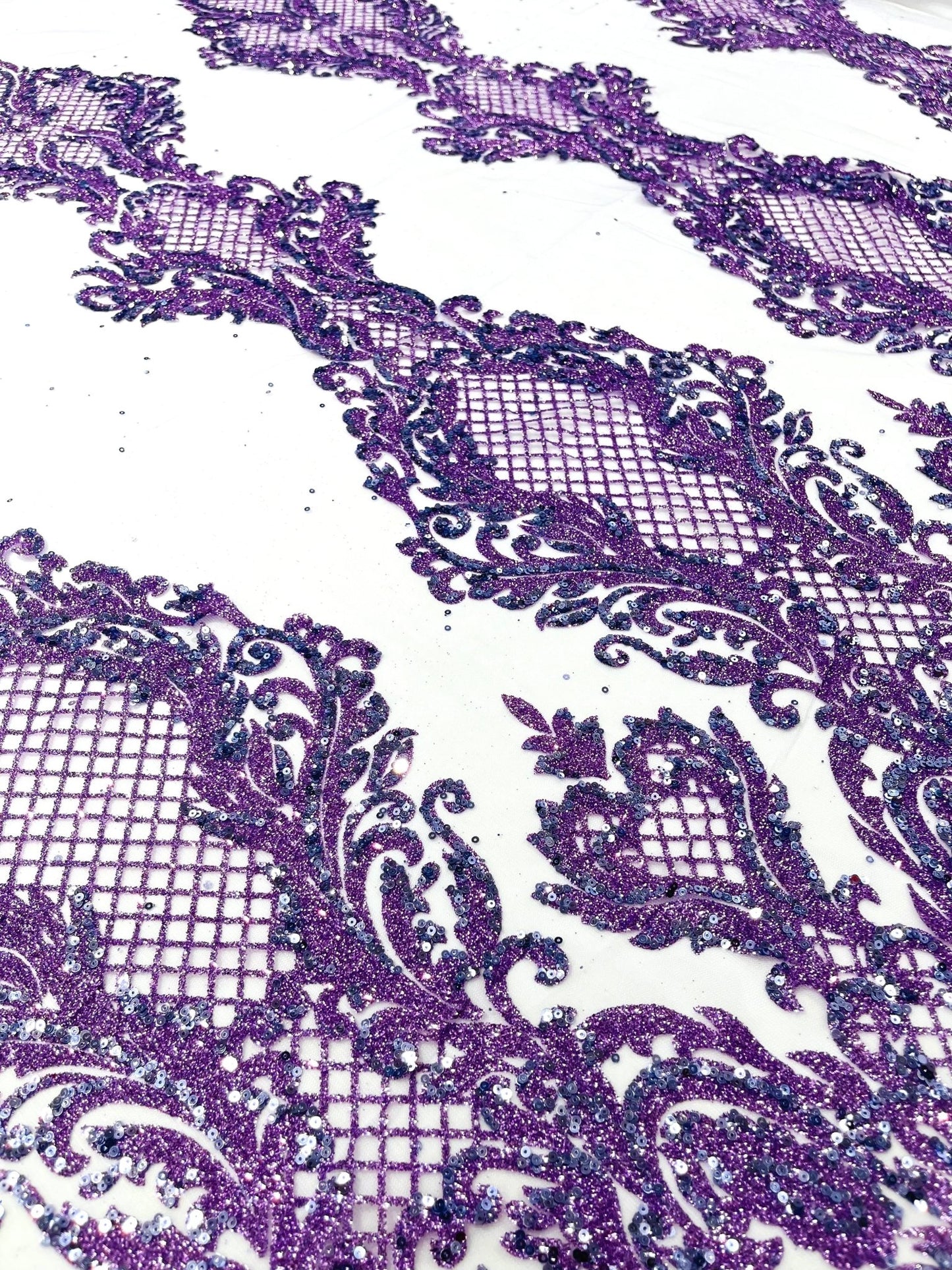 Glitter Tower Damask Design Fabric| 58” Wide| Quinsiañera Dresses. - New Creations Fabric & Foam Inc
