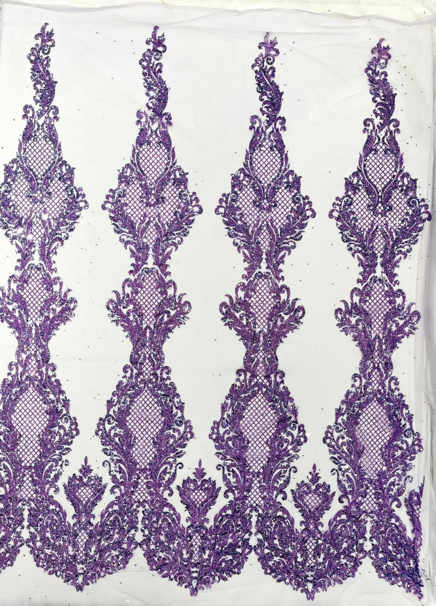 Glitter Tower Damask Design Fabric| 58” Wide| Quinsiañera Dresses. - New Creations Fabric & Foam Inc