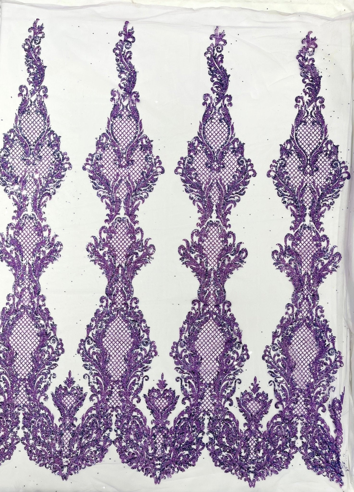 Glitter Tower Damask Design Fabric| 58” Wide| Quinsiañera Dresses. - New Creations Fabric & Foam Inc