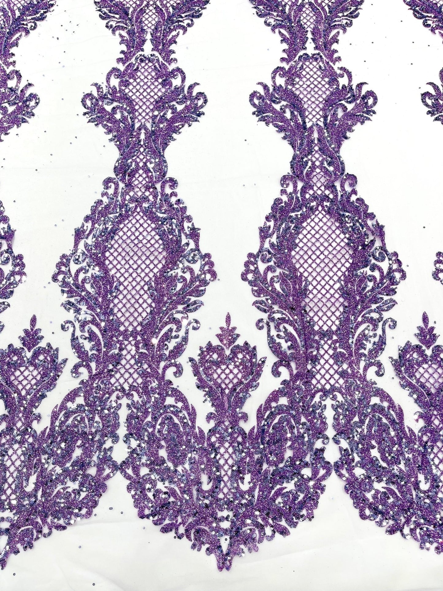 Glitter Tower Damask Design Fabric| 58” Wide| Quinsiañera Dresses. - New Creations Fabric & Foam Inc