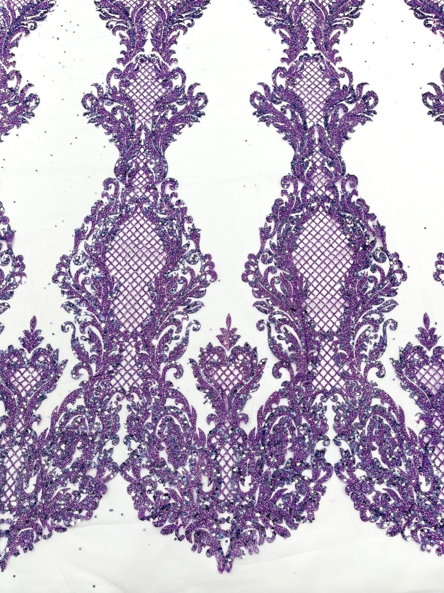 Glitter Tower Damask Design Fabric| 58” Wide| Quinsiañera Dresses. - New Creations Fabric & Foam Inc
