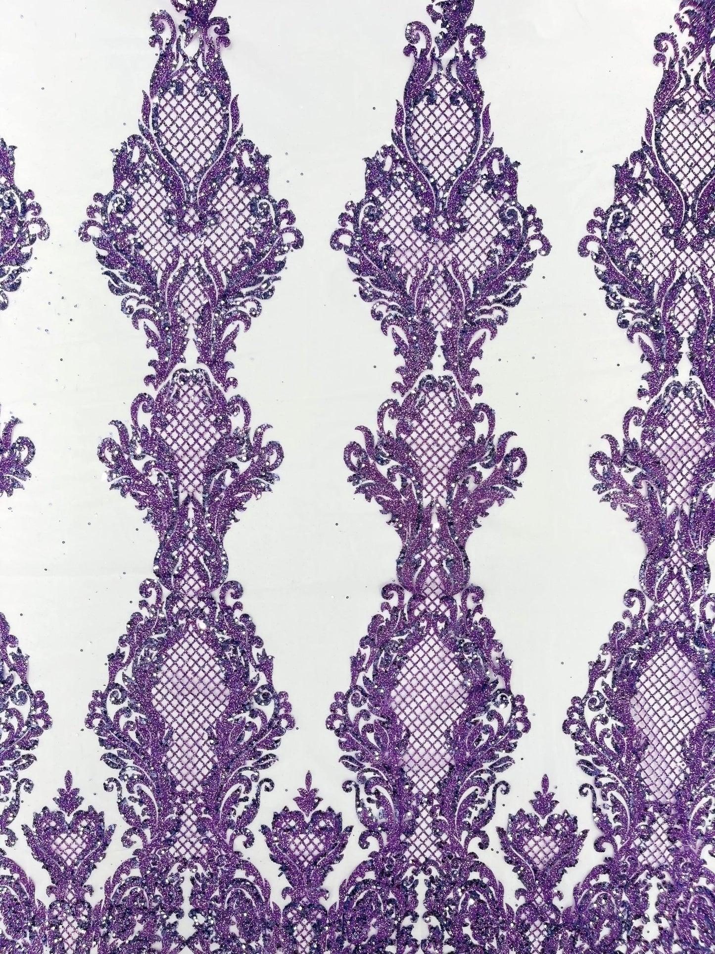 Glitter Tower Damask Design Fabric| 58” Wide| Quinsiañera Dresses. - New Creations Fabric & Foam Inc