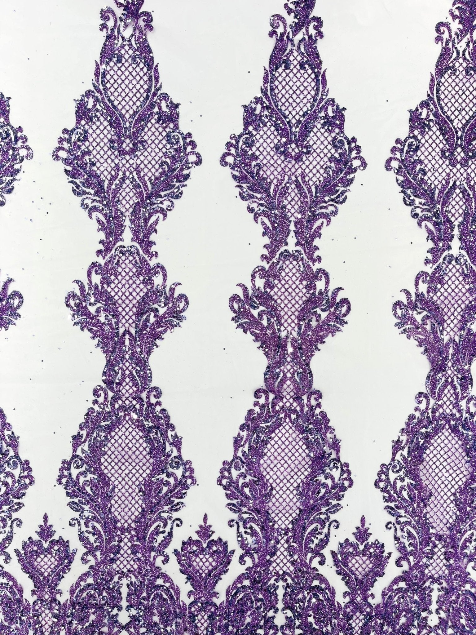 Glitter Tower Damask Design Fabric| 58” Wide| Quinsiañera Dresses. - New Creations Fabric & Foam Inc
