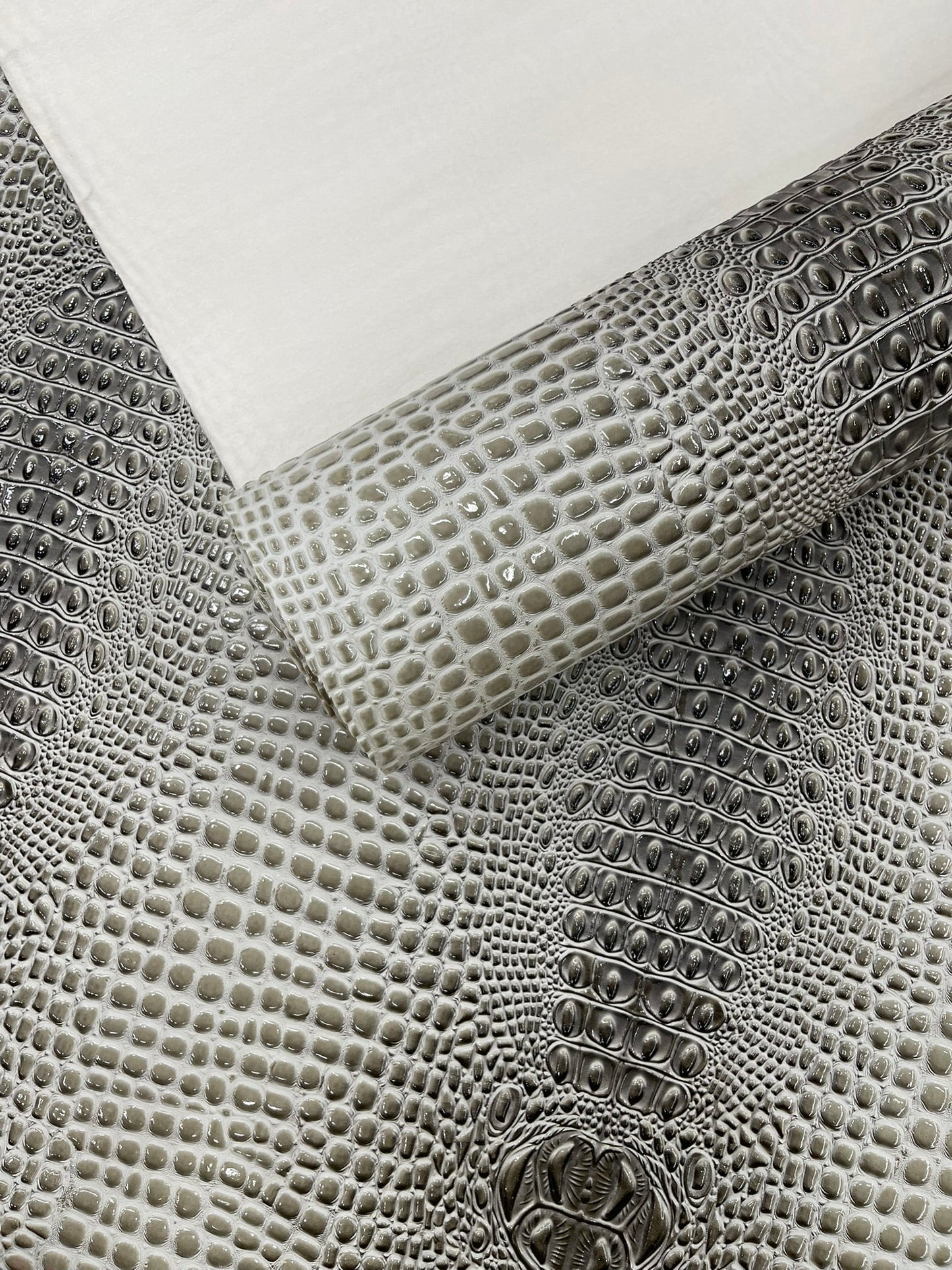 Glossy Two Tone Gator Fake Leather Upholstery, 3D Crocodile Skin Texture| New Creations Fabric & Foam Inc. - New Creations Fabric & Foam Inc