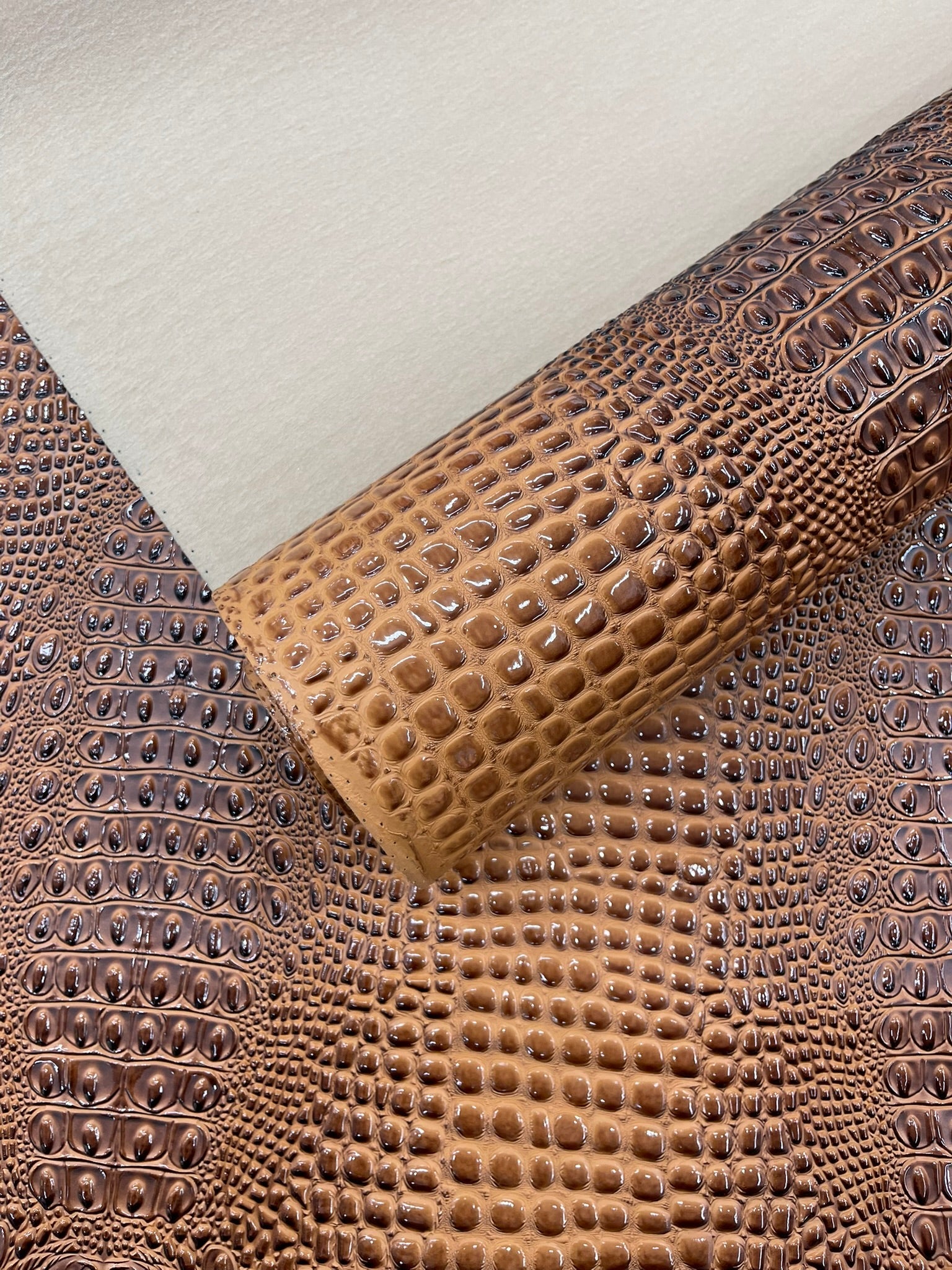Glossy Two Tone Gator Fake Leather Upholstery, 3D Crocodile Skin Texture| New Creations Fabric & Foam Inc. - New Creations Fabric & Foam Inc