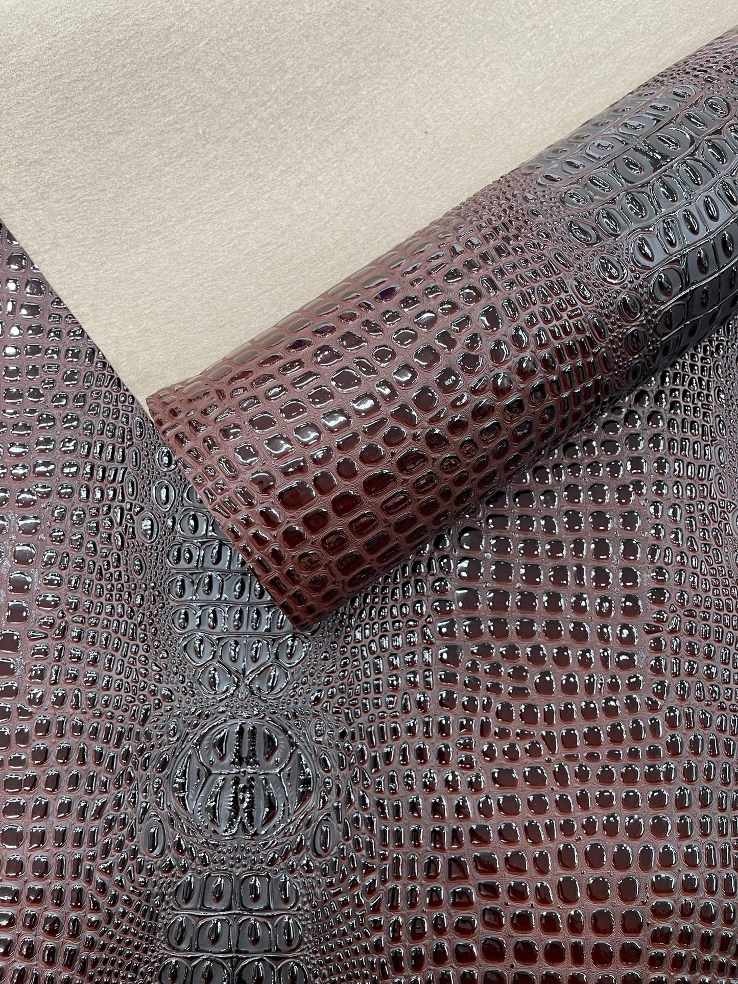 Glossy Two Tone Gator Fake Leather Upholstery, 3D Crocodile Skin Texture| New Creations Fabric & Foam Inc. - New Creations Fabric & Foam Inc