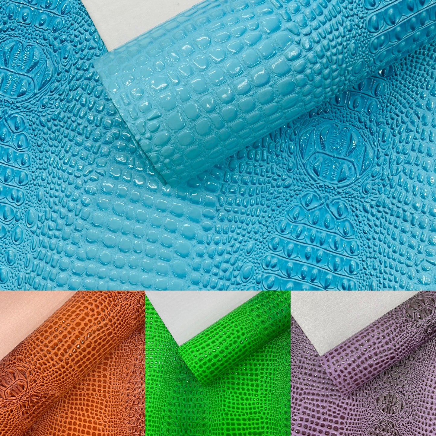 Glossy Two Tone Gator Fake Leather Upholstery, 3D Crocodile Skin Texture| New Creations Fabric & Foam Inc. - New Creations Fabric & Foam Inc