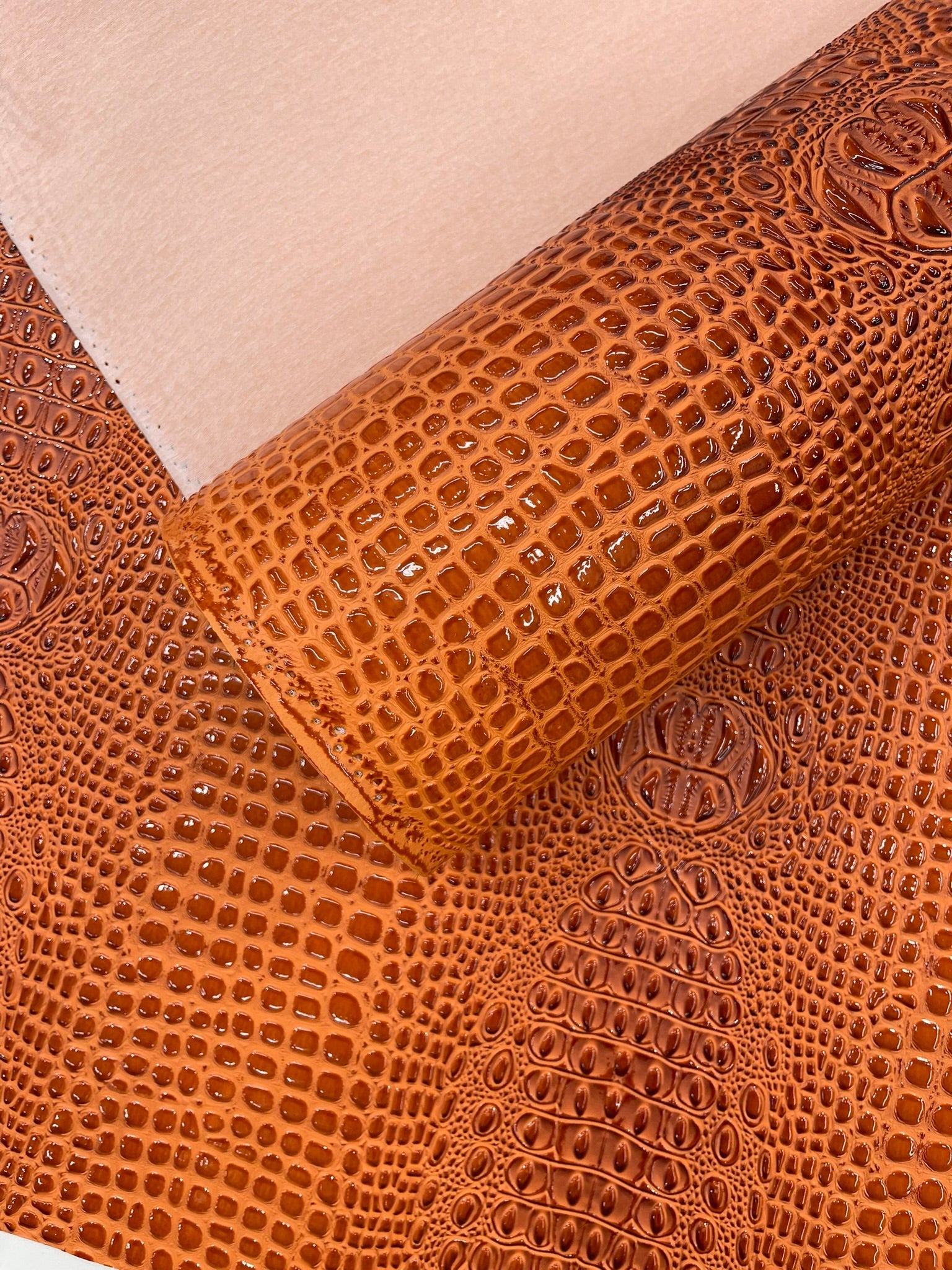 Glossy Two Tone Gator Fake Leather Upholstery, 3D Crocodile Skin Texture| New Creations Fabric & Foam Inc. - New Creations Fabric & Foam Inc