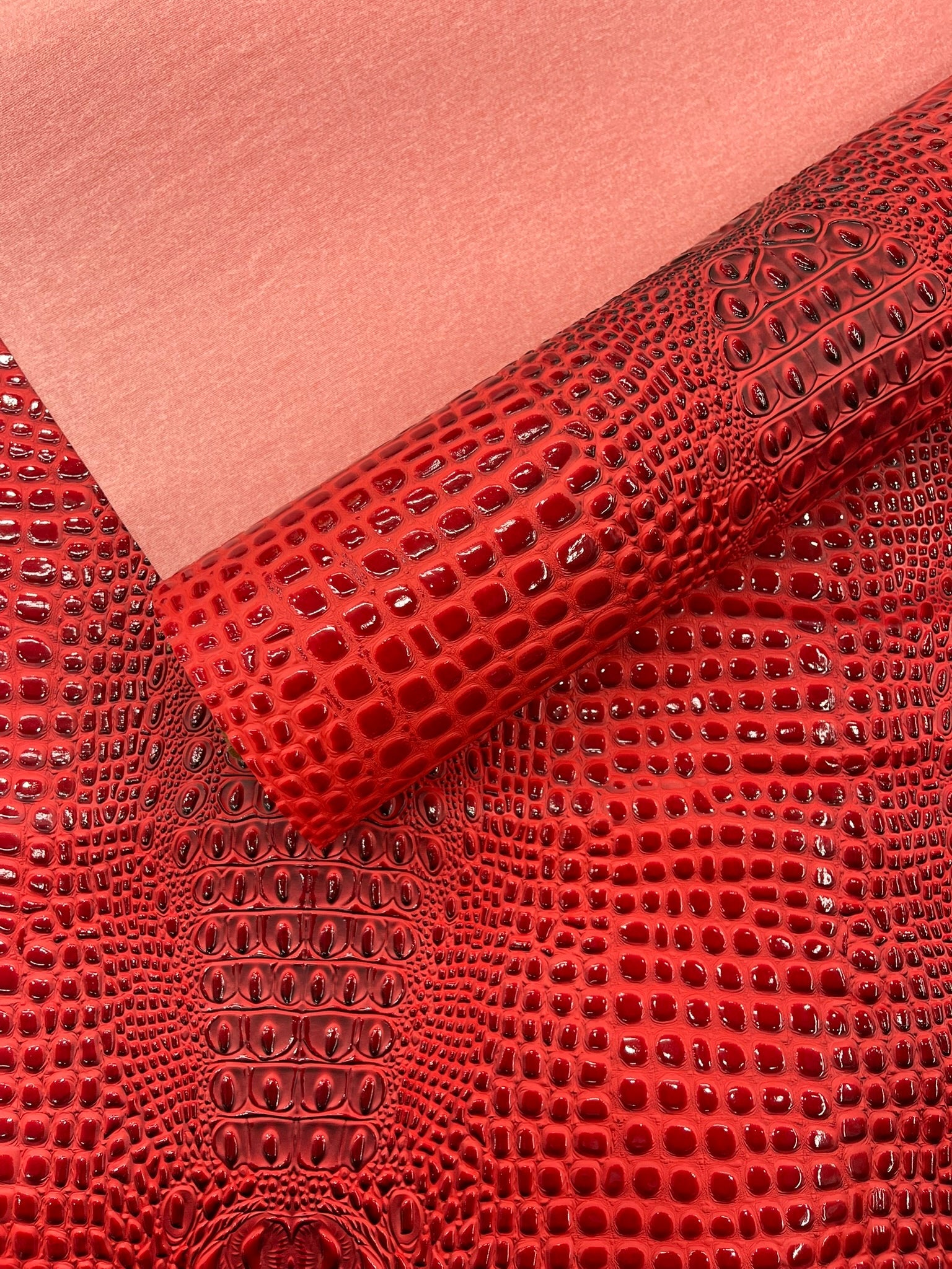 Glossy Two Tone Gator Fake Leather Upholstery, 3D Crocodile Skin Texture| New Creations Fabric & Foam Inc. - New Creations Fabric & Foam Inc