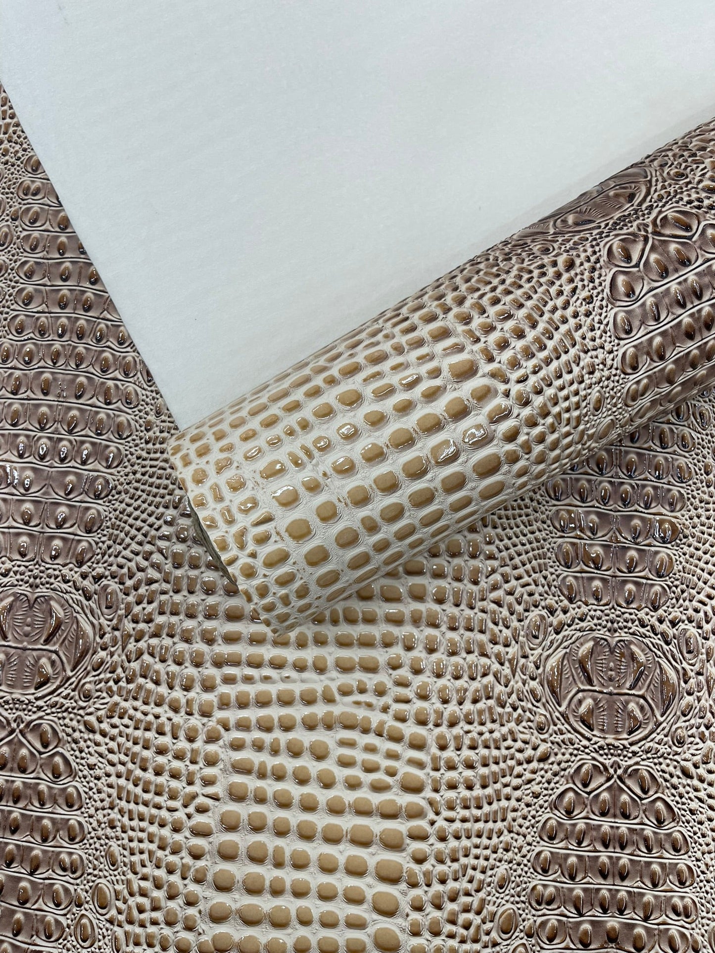 Glossy Two Tone Gator Fake Leather Upholstery, 3D Crocodile Skin Texture| New Creations Fabric & Foam Inc. - New Creations Fabric & Foam Inc