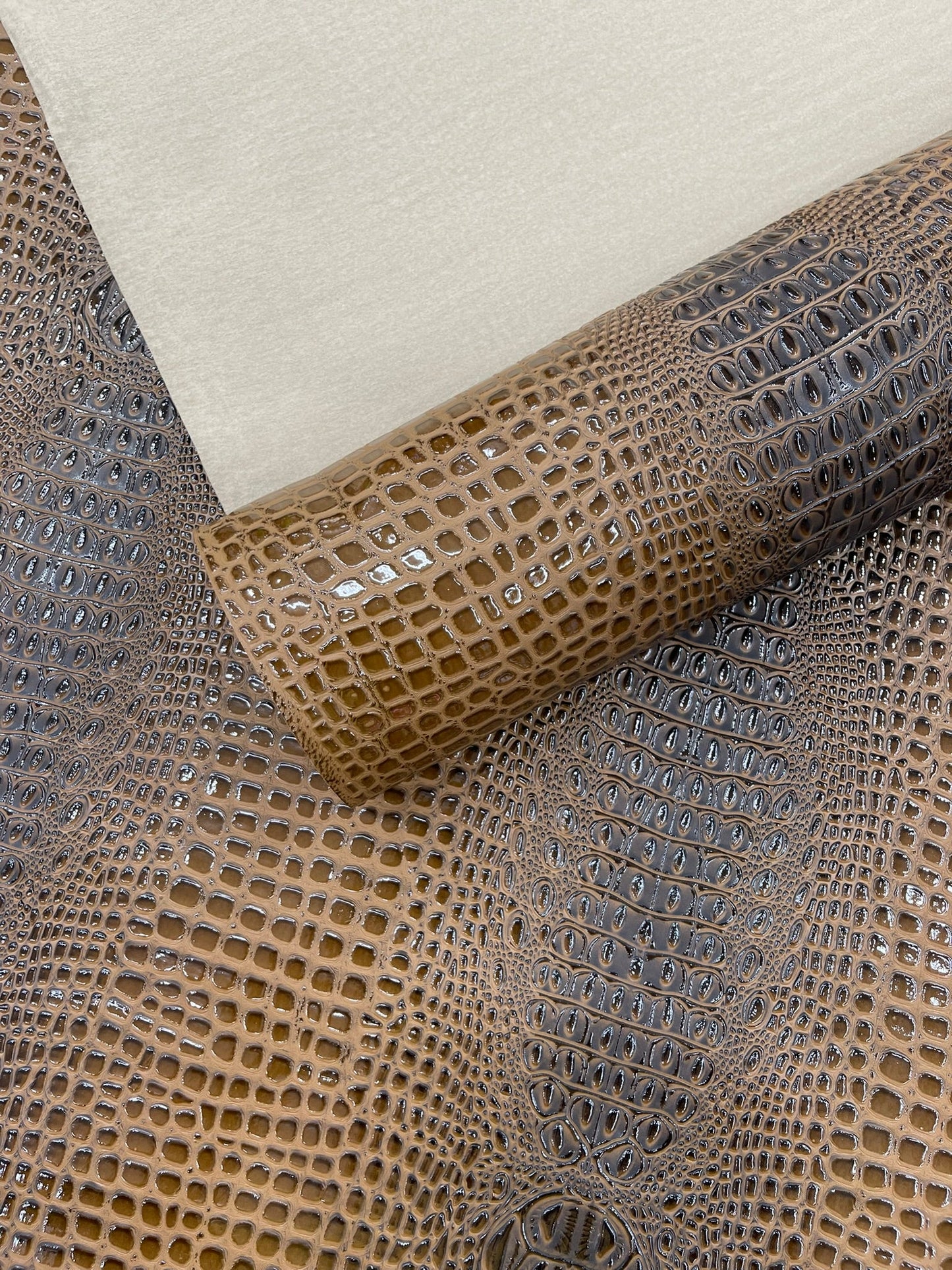 Glossy Two Tone Gator Fake Leather Upholstery, 3D Crocodile Skin Texture| New Creations Fabric & Foam Inc. - New Creations Fabric & Foam Inc