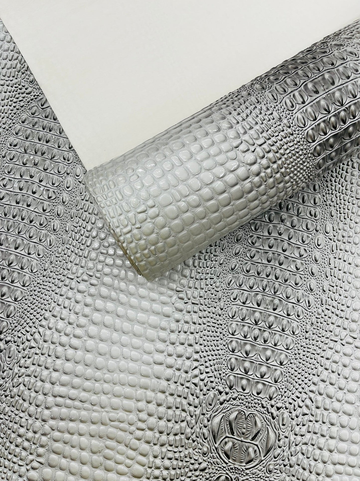 Glossy Two Tone Gator Fake Leather Upholstery, 3D Crocodile Skin Texture| New Creations Fabric & Foam Inc. - New Creations Fabric & Foam Inc