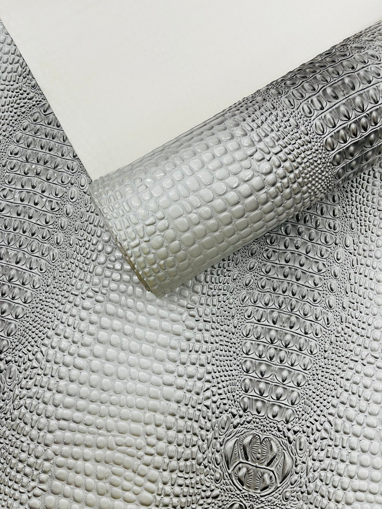 Glossy Two Tone Gator Fake Leather Upholstery, 3D Crocodile Skin Texture| New Creations Fabric & Foam Inc. - New Creations Fabric & Foam Inc