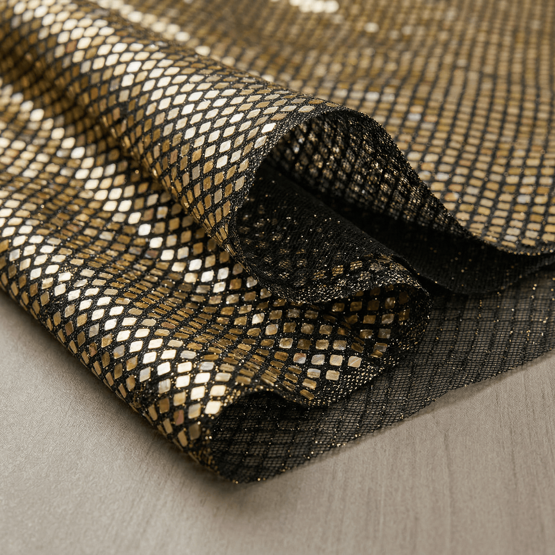 Gold Diamond Sequin Stretch Lurex Fabric by the Yard 58” Wide – Black Metallic Sequin Fabric for Dresses, Dancewear, Costumes & Event Decor - New Creations Fabric & Foam Inc