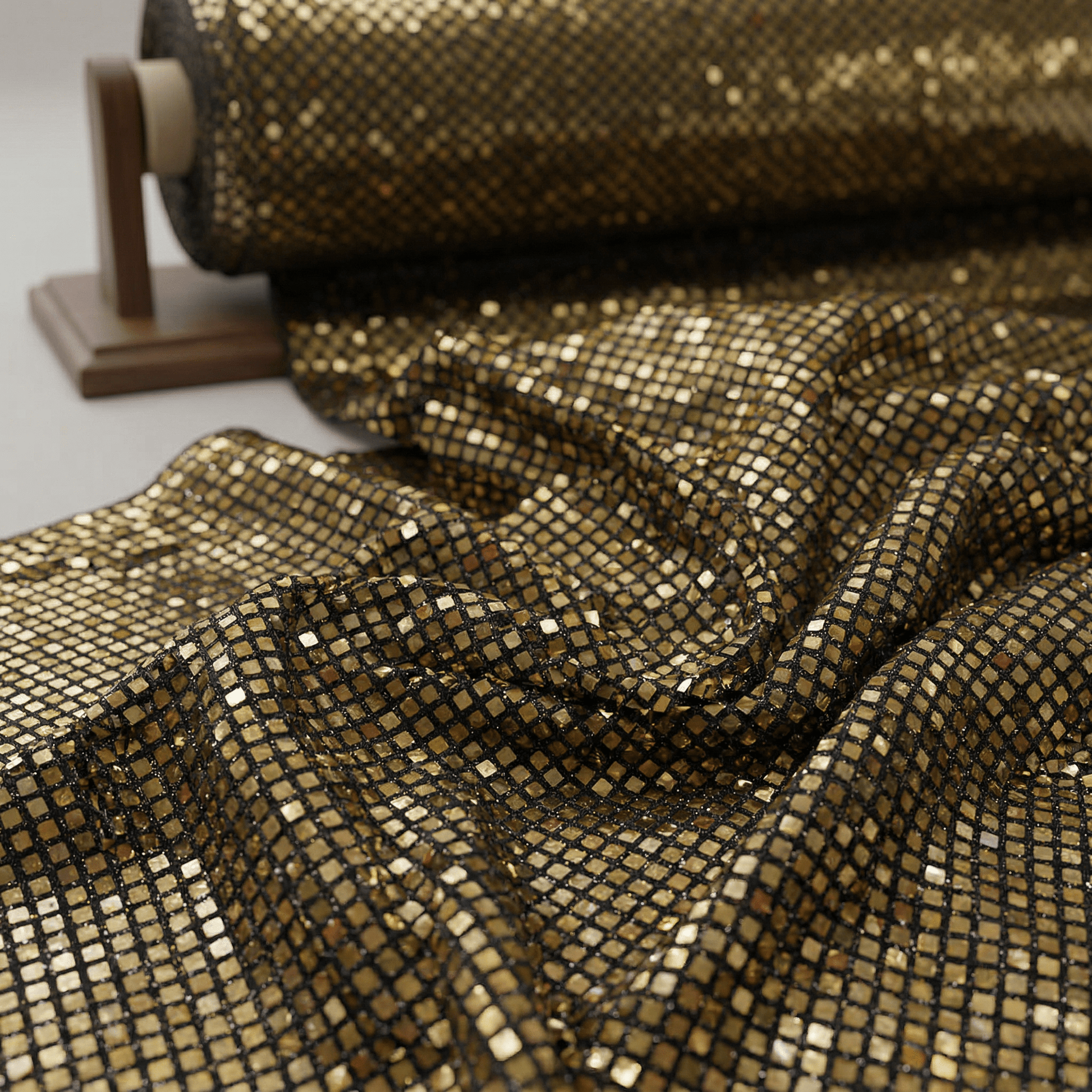 Gold Diamond Sequin Stretch Lurex Fabric by the Yard 58” Wide – Black Metallic Sequin Fabric for Dresses, Dancewear, Costumes & Event Decor - New Creations Fabric & Foam Inc
