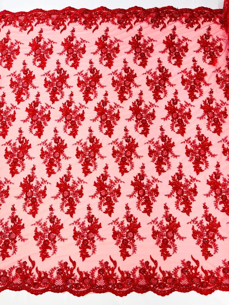 GORGEUS BEADED LACE ON MESH FABRIC (By The Yard) - New Creations Fabric & Foam Inc