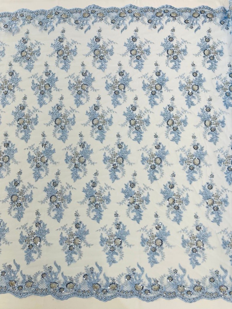 GORGEUS BEADED LACE ON MESH FABRIC (By The Yard) - New Creations Fabric & Foam Inc