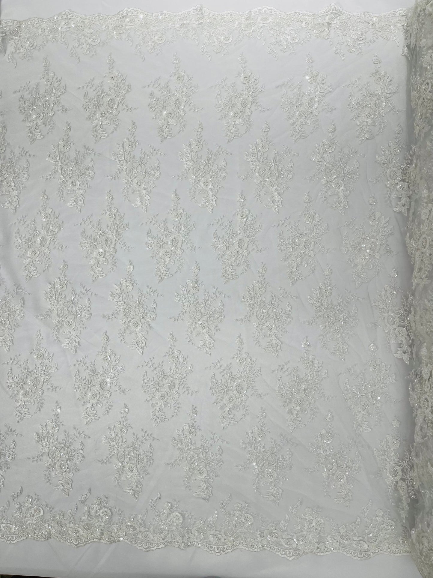 GORGEUS BEADED LACE ON MESH FABRIC (By The Yard) - New Creations Fabric & Foam Inc