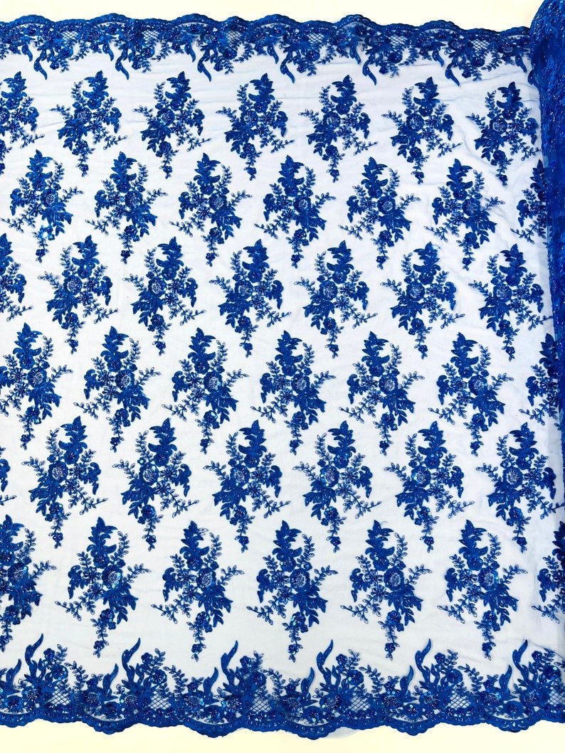 GORGEUS BEADED LACE ON MESH FABRIC (By The Yard) - New Creations Fabric & Foam Inc