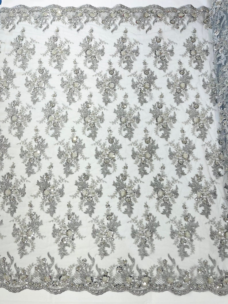GORGEUS BEADED LACE ON MESH FABRIC (By The Yard) - New Creations Fabric & Foam Inc