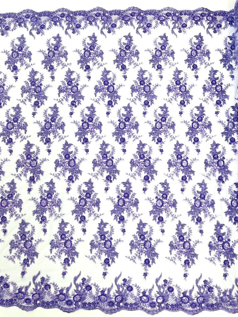 GORGEUS BEADED LACE ON MESH FABRIC (By The Yard) - New Creations Fabric & Foam Inc