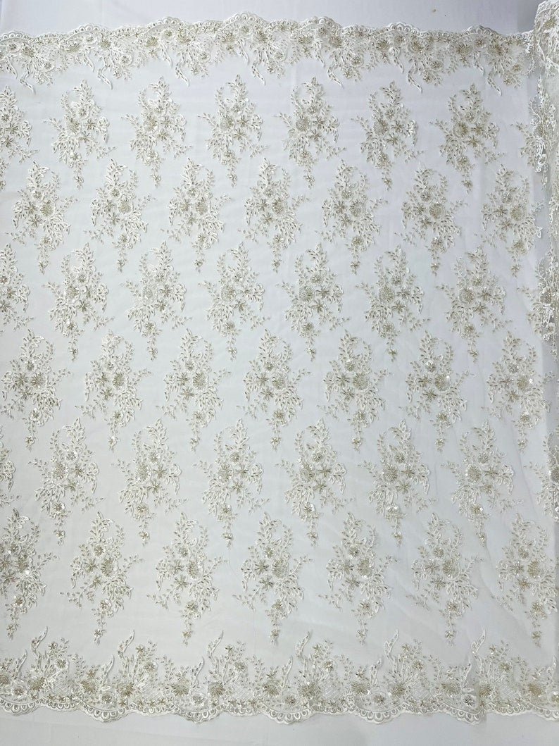 GORGEUS BEADED LACE ON MESH FABRIC (By The Yard) - New Creations Fabric & Foam Inc
