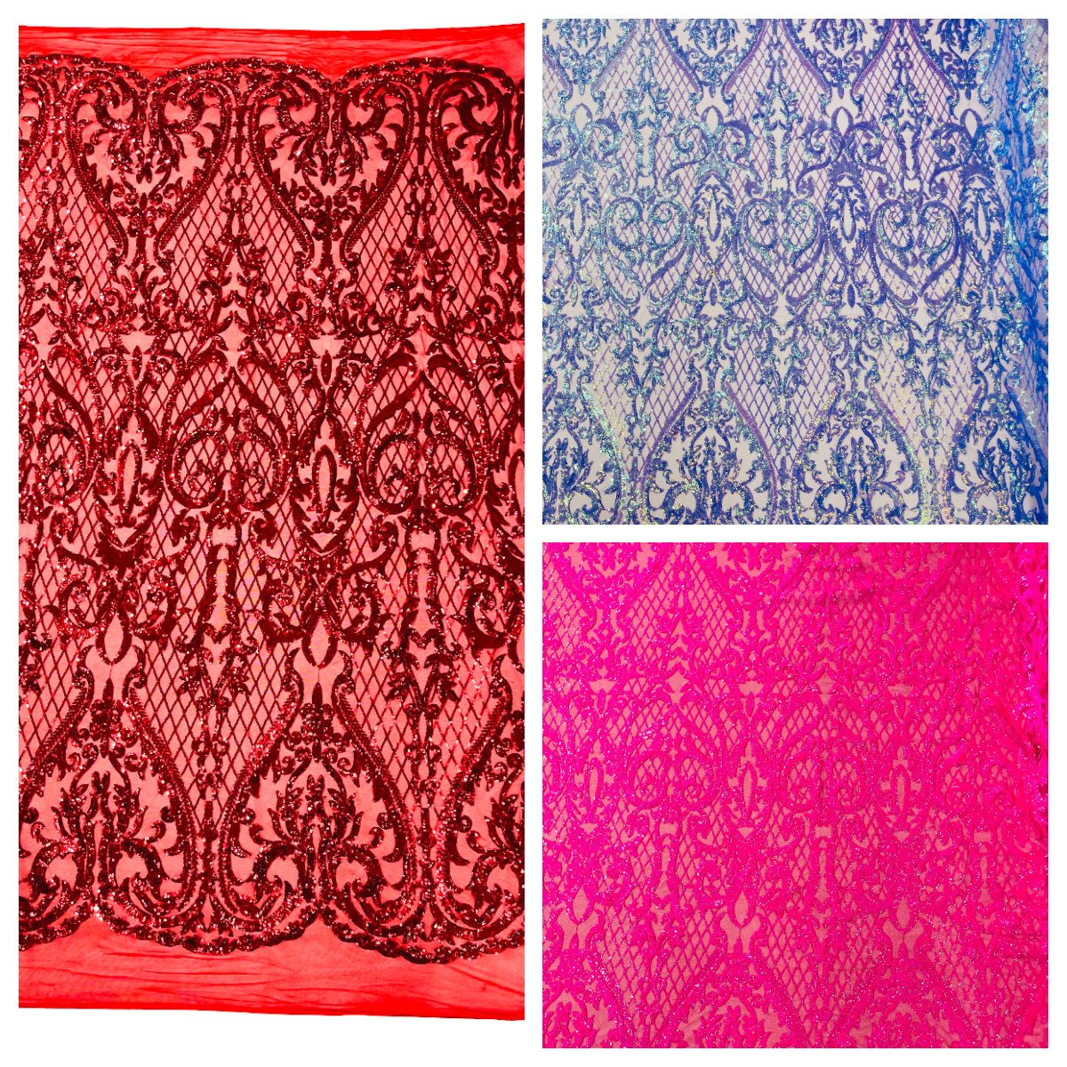 Heart Sequin Damask Fabric 54” Wide| New Creations Fabric & Foam Inc. - New Creations Fabric & Foam Inc