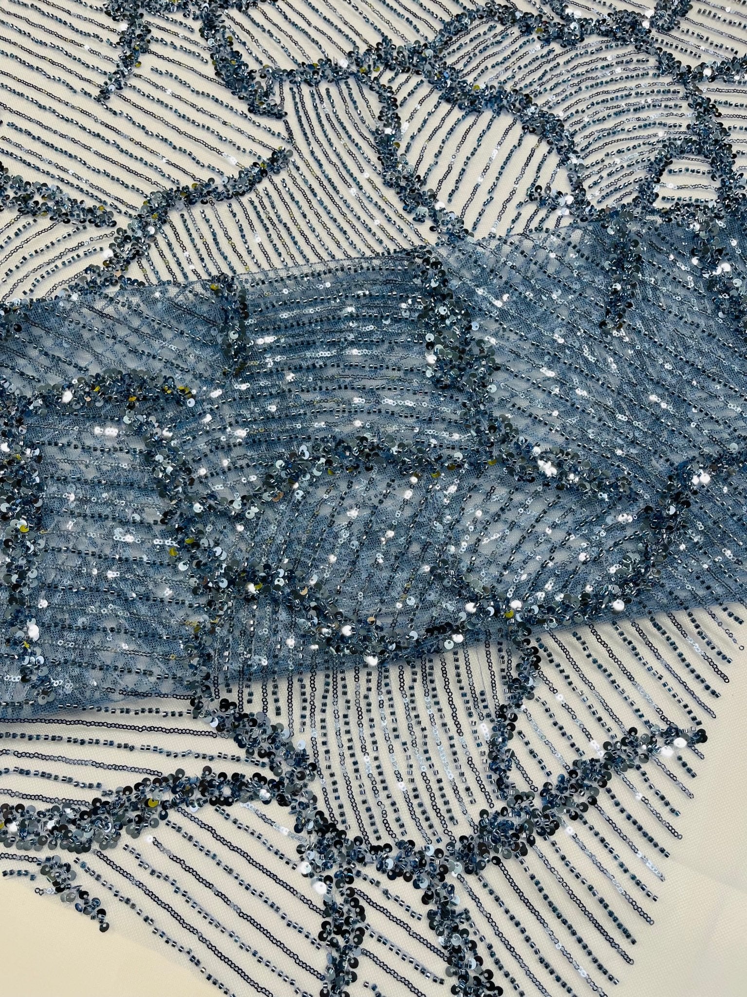 Heavy Beaded Leaf Design on a mesh | New Creation Fabric & Foam - New Creations Fabric & Foam Inc