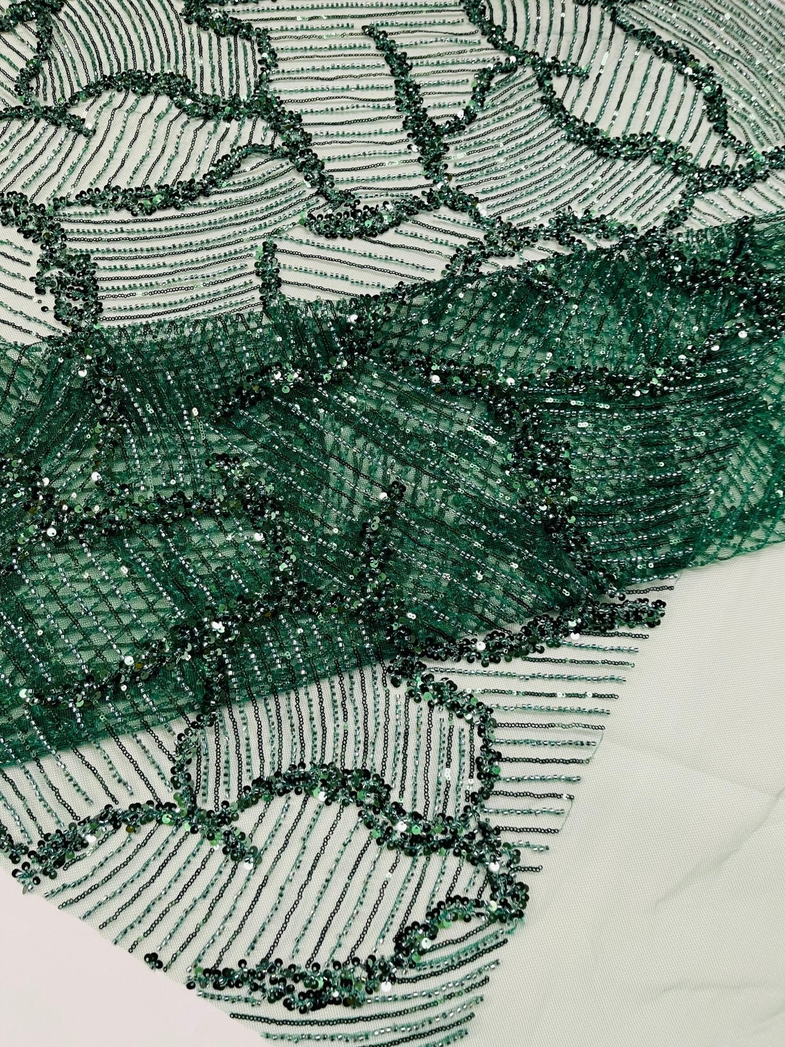Heavy Beaded Leaf Design on a mesh | New Creation Fabric & Foam - New Creations Fabric & Foam Inc