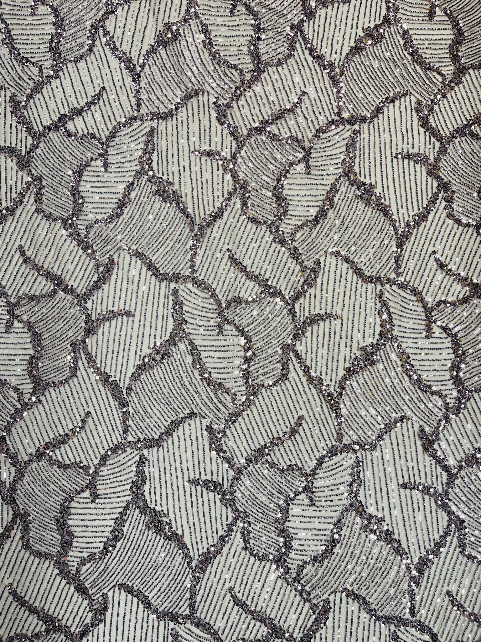 Heavy Beaded Leaf Design on a mesh | New Creation Fabric & Foam - New Creations Fabric & Foam Inc