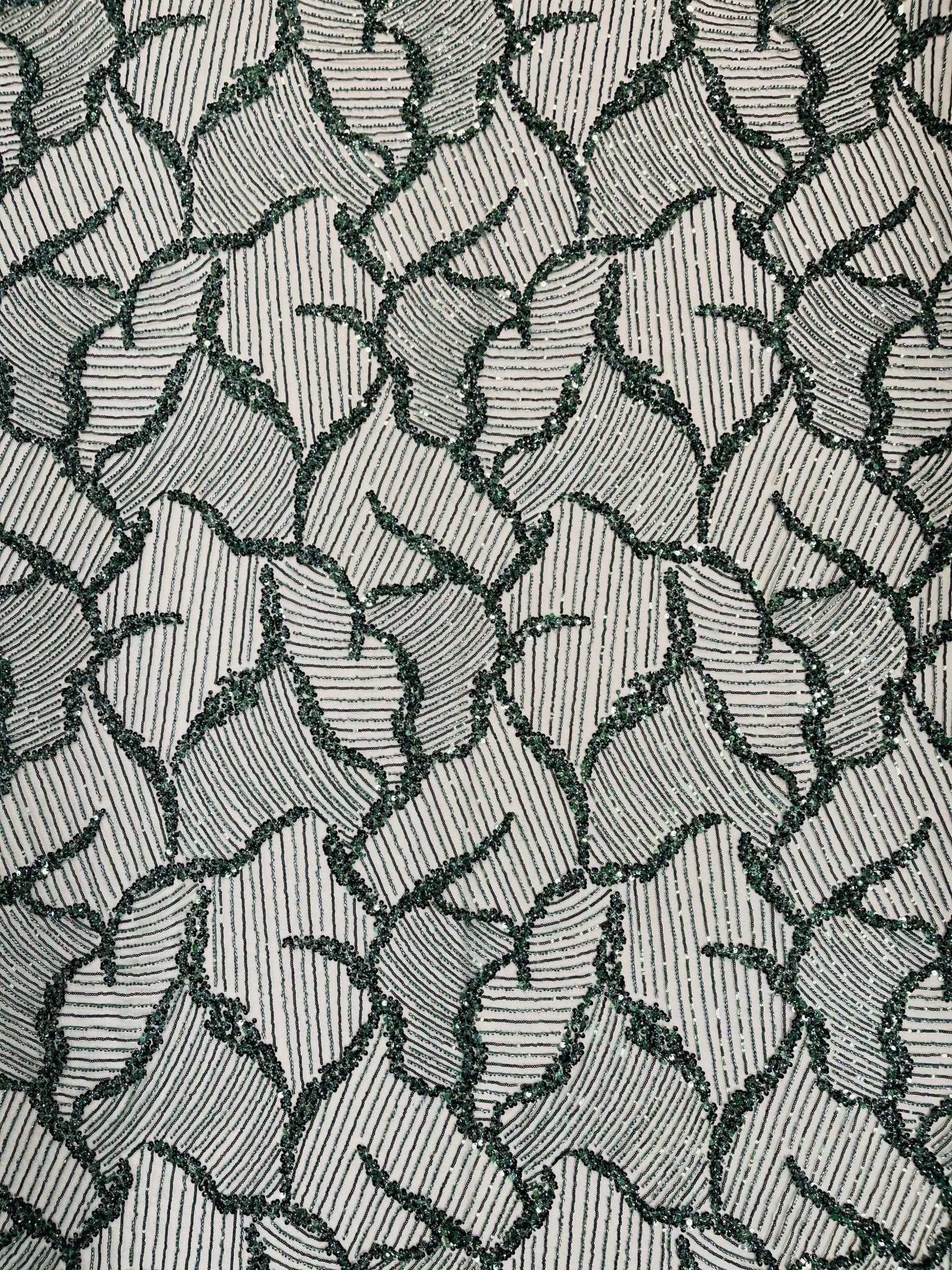 Heavy Beaded Leaf Design on a mesh | New Creation Fabric & Foam - New Creations Fabric & Foam Inc