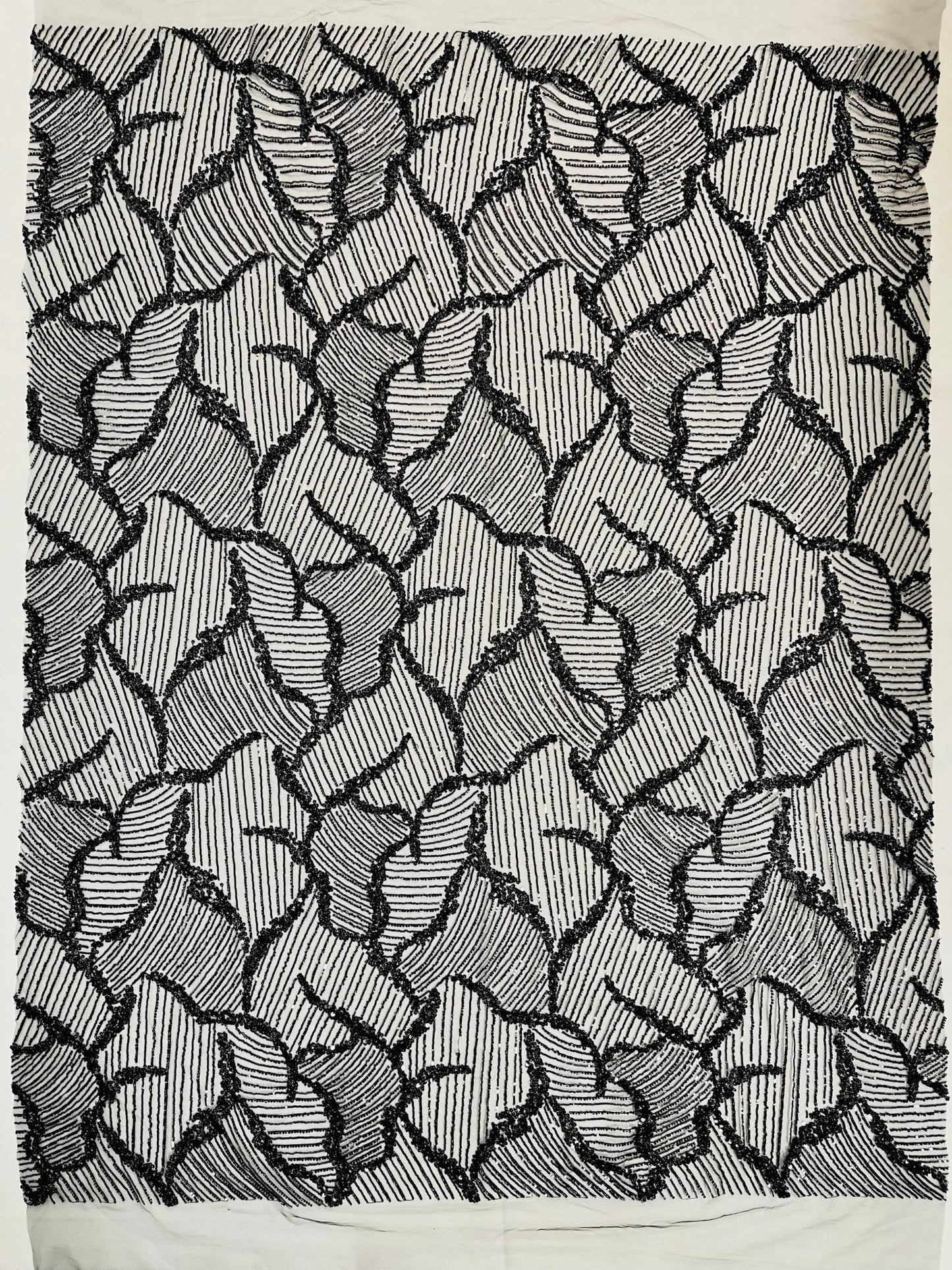 Heavy Beaded Leaf Design on a mesh | New Creation Fabric & Foam - New Creations Fabric & Foam Inc