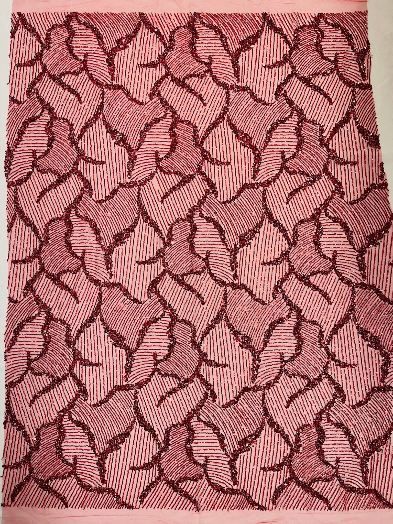 Heavy Beaded Leaf Design on a mesh | New Creation Fabric & Foam - New Creations Fabric & Foam Inc