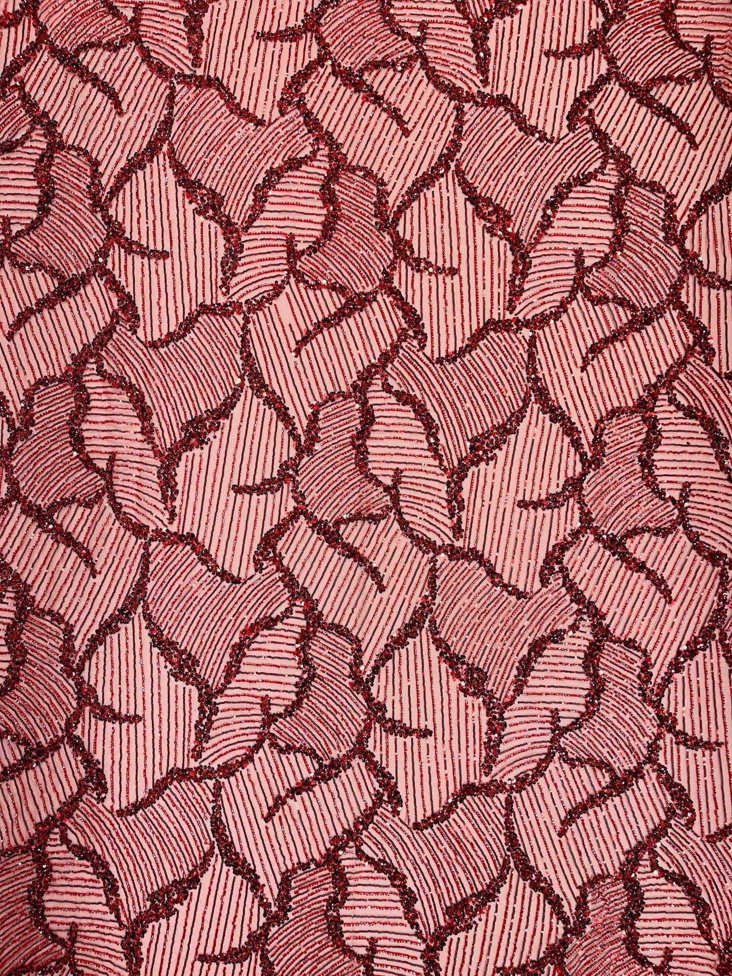 Heavy Beaded Leaf Design on a mesh | New Creation Fabric & Foam - New Creations Fabric & Foam Inc