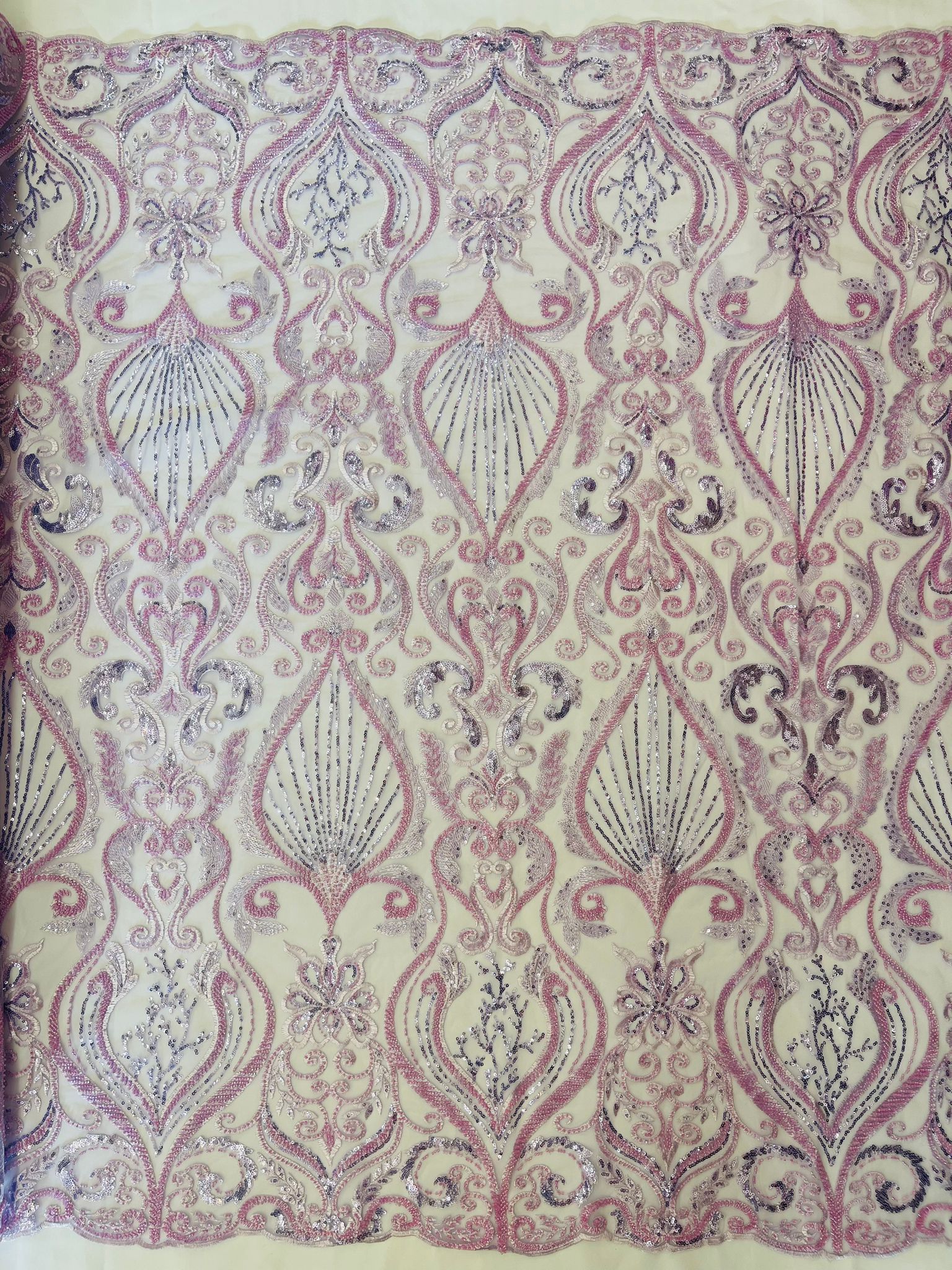 HEAVY DAMASK BEADED LACE (By The Yard) - New Creations Fabric & Foam Inc