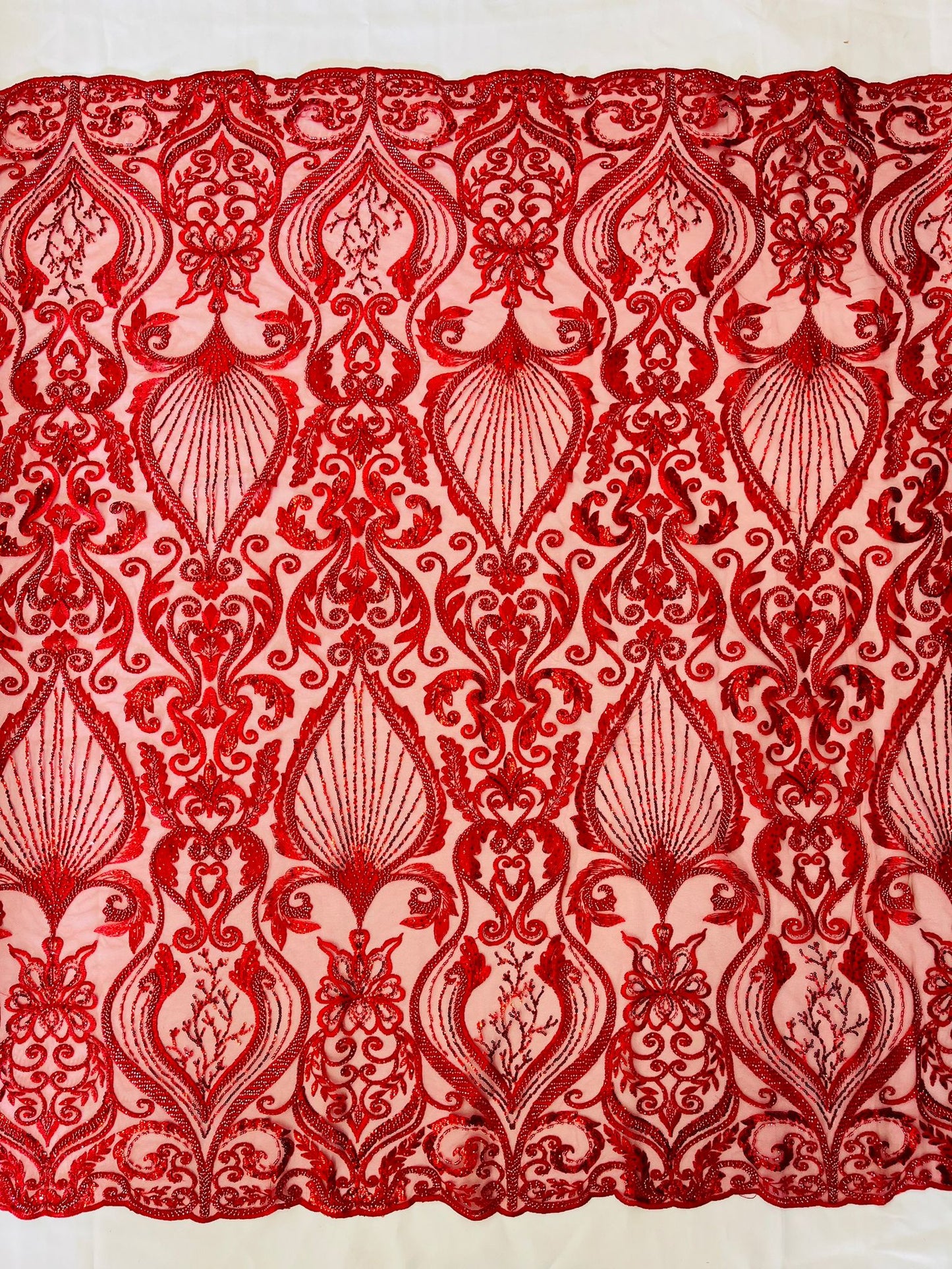 HEAVY DAMASK BEADED LACE (By The Yard) - New Creations Fabric & Foam Inc
