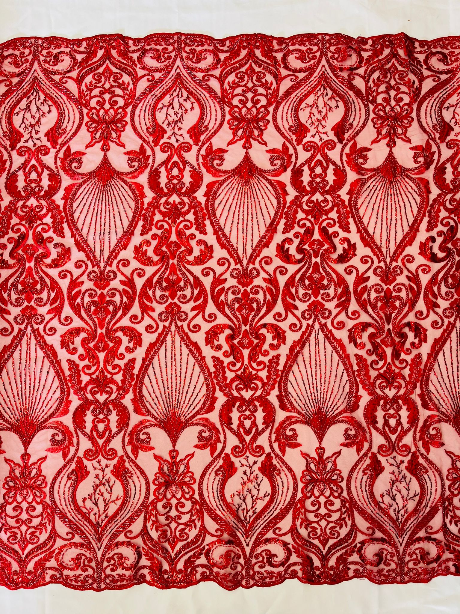 HEAVY DAMASK BEADED LACE (By The Yard) - New Creations Fabric & Foam Inc