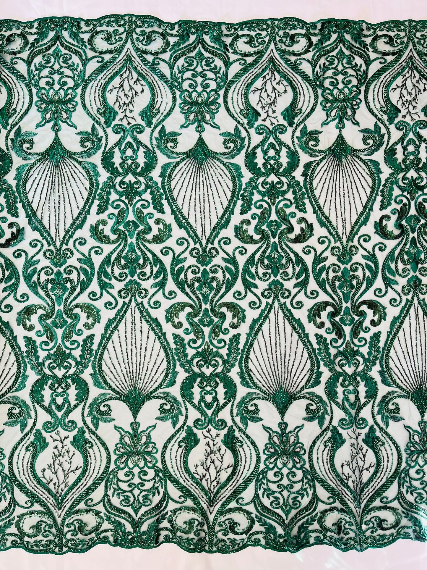 HEAVY DAMASK BEADED LACE (By The Yard) - New Creations Fabric & Foam Inc