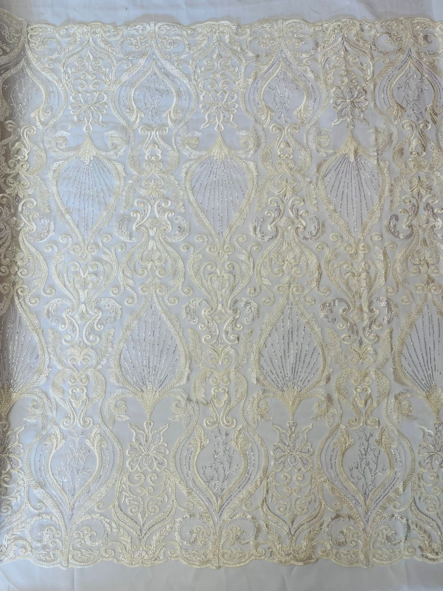 HEAVY DAMASK BEADED LACE (By The Yard) - New Creations Fabric & Foam Inc