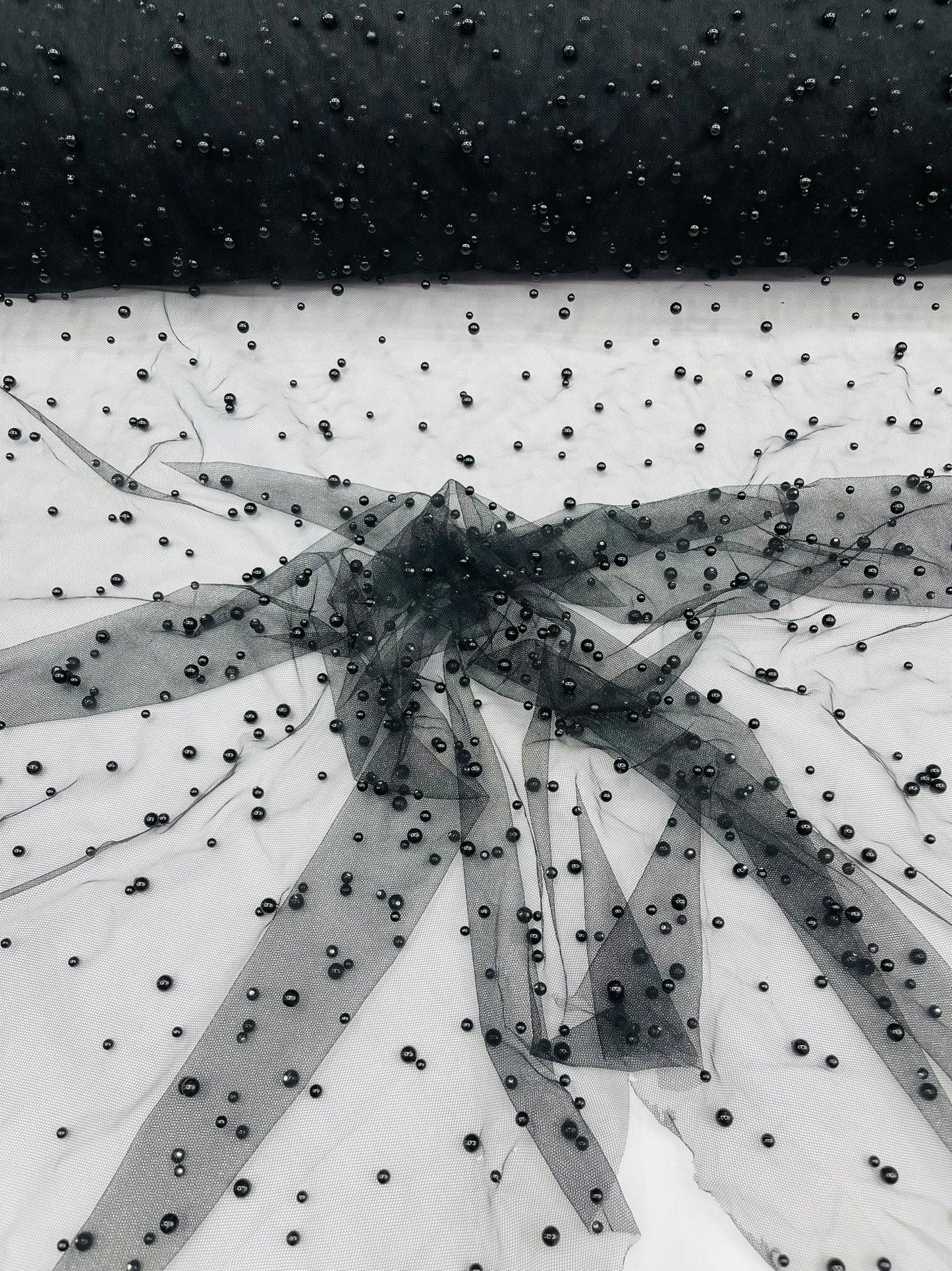 Heavy Scattered Pearls Studded Mesh Fabric| New Creations Fabric & Foam Inc. - New Creations Fabric & Foam Inc