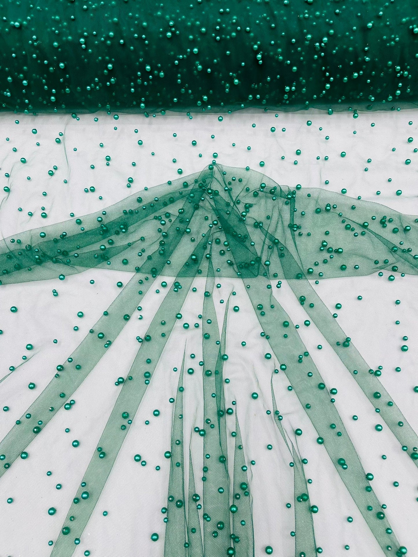 Heavy Scattered Pearls Studded Mesh Fabric| New Creations Fabric & Foam Inc. - New Creations Fabric & Foam Inc